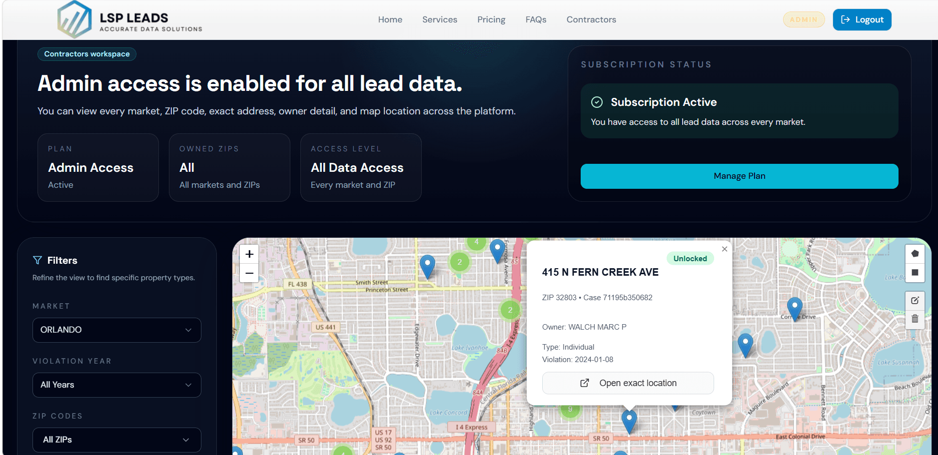 LSP Leads contractors dashboard