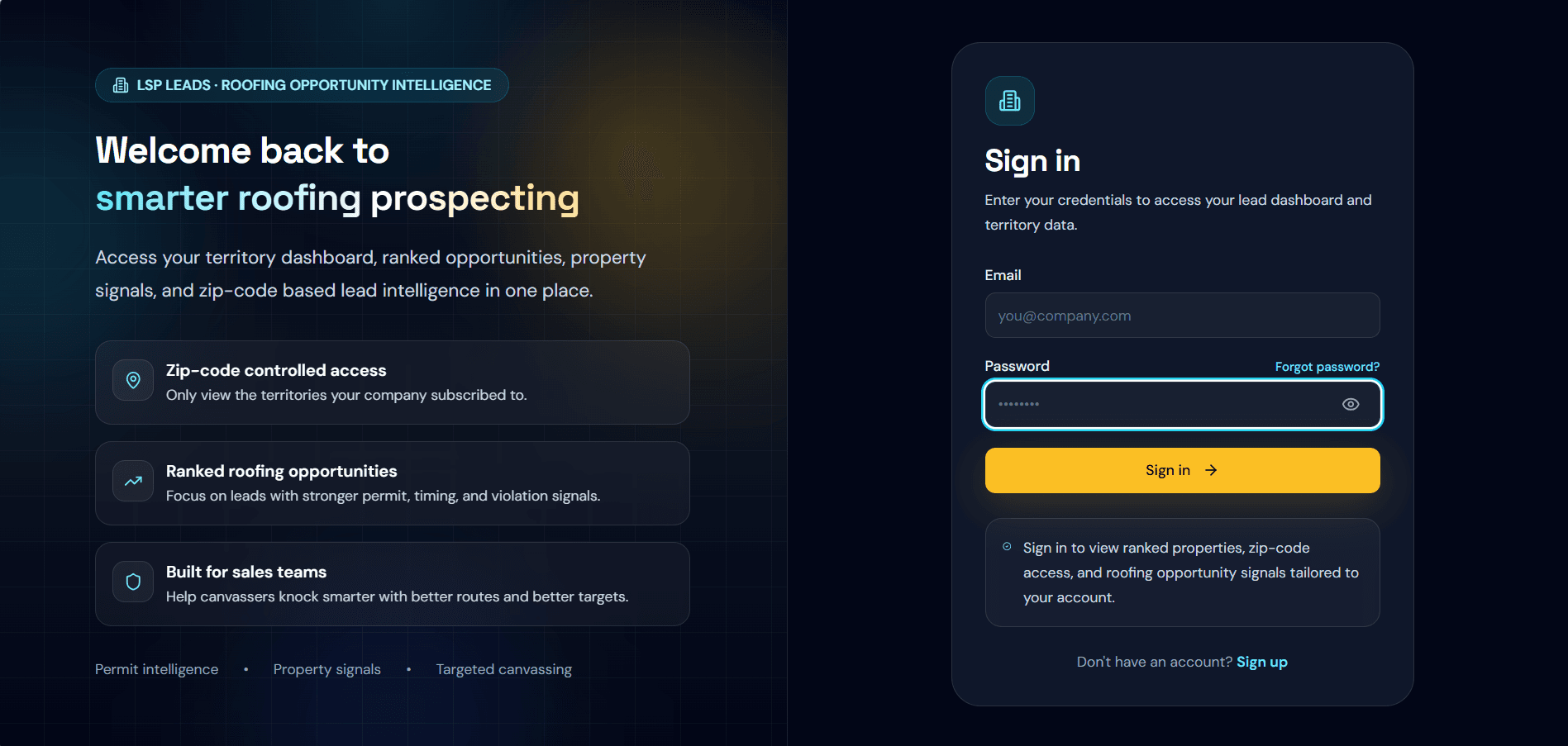 LSP Leads login page